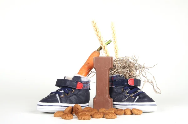 Putting shoes for Sinterklaas eve — Stock Photo, Image