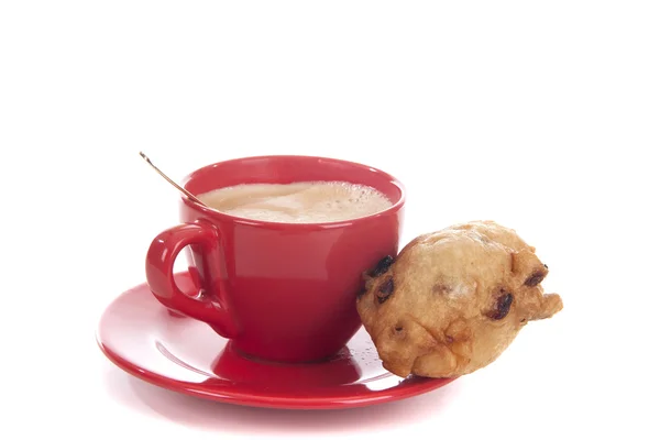 Kaffee und ein Oliebol — Stockfoto