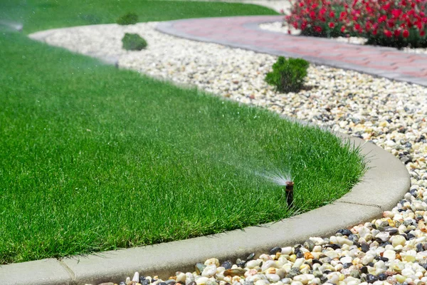 Sprinklers watering lawn — Stock Photo, Image