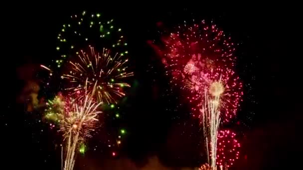 Pertunjukan Kembang Api Yang Sebenarnya Langit Yang Gelap Perayaan Tahun — Stok Video