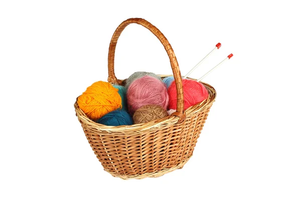 Basket with color balls of thread — Stock Photo, Image