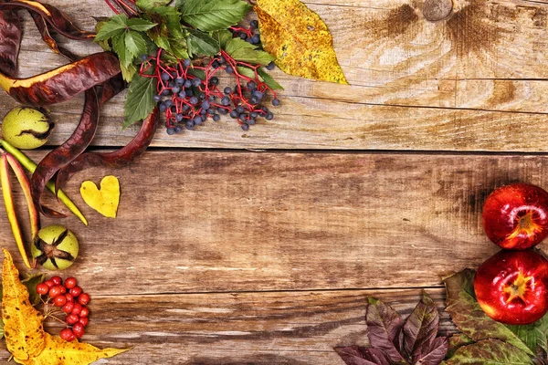 Autumn leaves on old wood — Stock Photo, Image