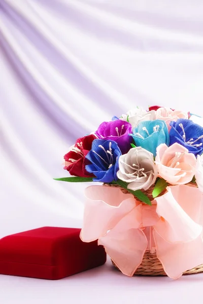 Flowers and velvet box — Stock Photo, Image