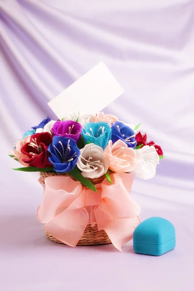Flowers and velvet box — Stock Photo, Image