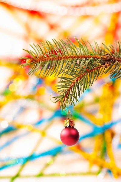 Árbol de Navidad y bola de vidrio rojo —  Fotos de Stock