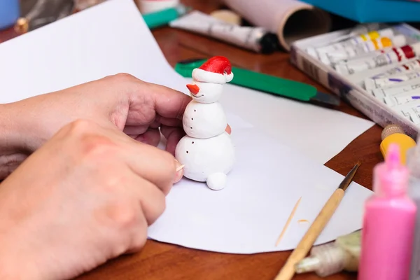 Handwerk sneeuwpop beeldje — Stockfoto