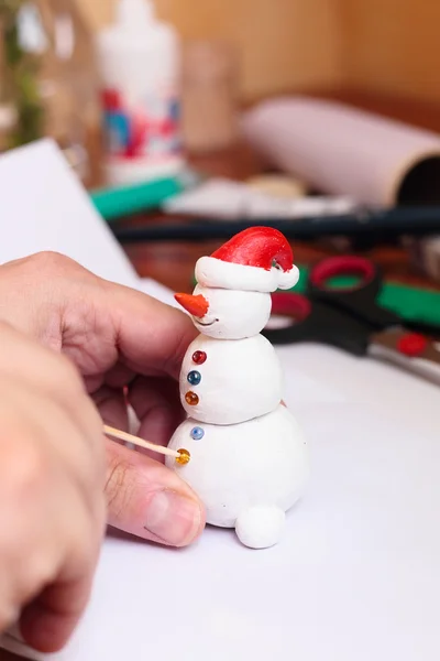 Handwerk sneeuwpop beeldje — Stockfoto