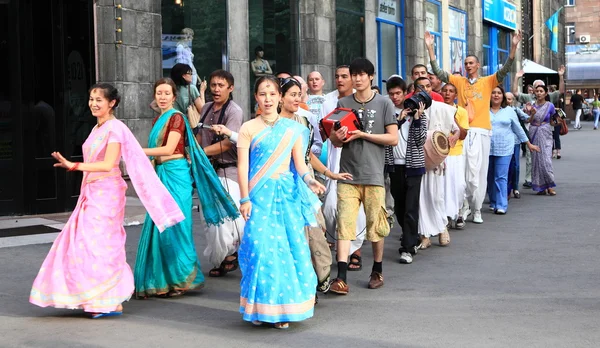 Devotees from Hare Krishna in Almaty — Stock Photo, Image