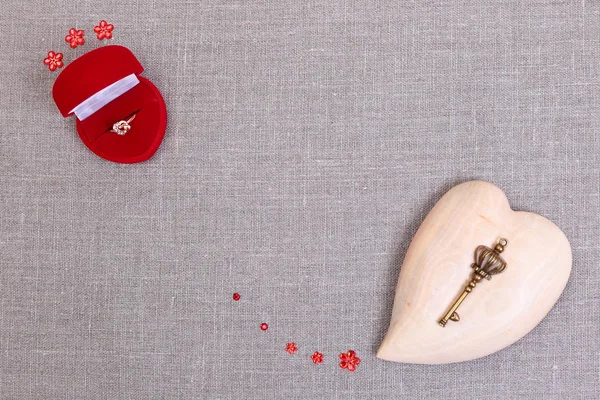 Valentine's day card with wooden heart — Stock Photo, Image