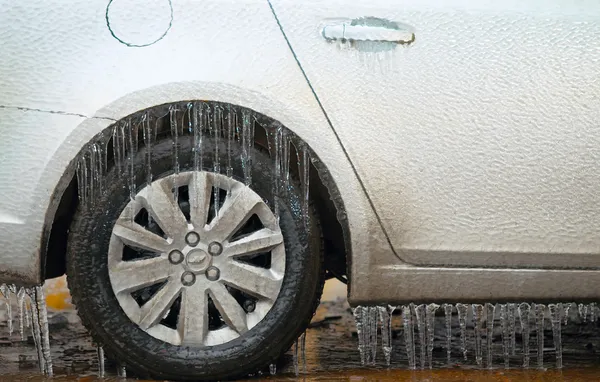 Car side covered with ice — Stock Photo, Image