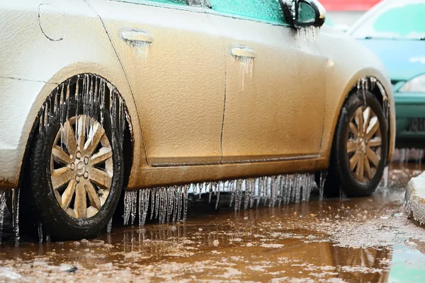 Ice covered car side — Stock Photo, Image