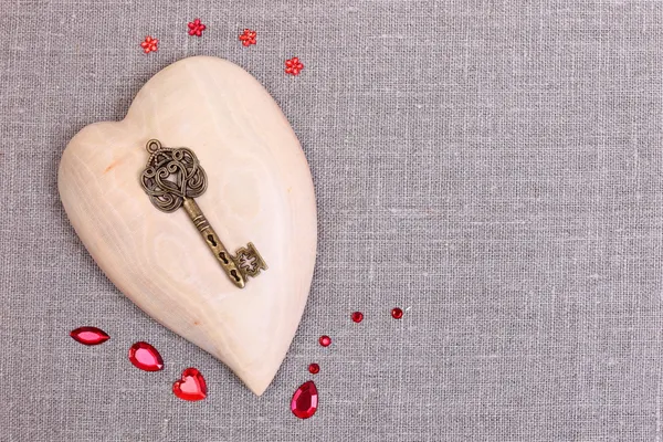 Valentine's day card with wooden heart — Stock Photo, Image