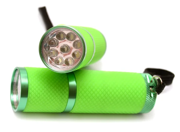 Kaksi vihreää taskulamppua — kuvapankkivalokuva