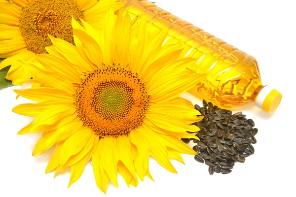 Соняшникова олія, соняшник і насіння — стокове фото