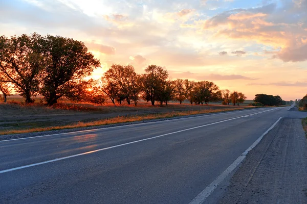 Asphalt road over Sunset — Stock Photo, Image