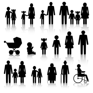 Family icons set with shadows clipart