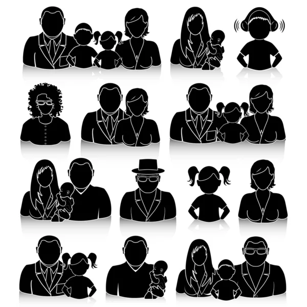 Siyah-Beyaz aile Icons set