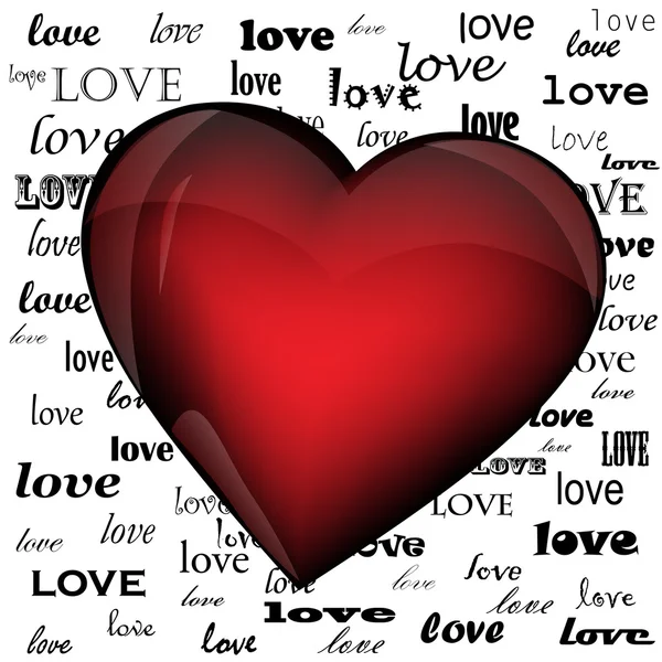 Arka planda farklı yazı tipleri, eps10 yazılı kelime aşk kalp — Stok Vektör