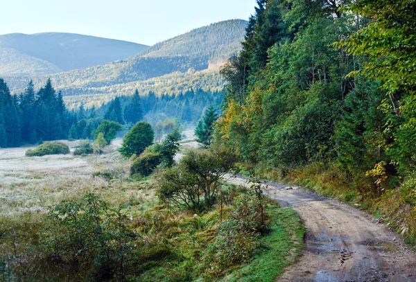 Mattina nebbioso autunno paesaggio montano — Foto Stock