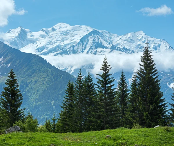 Mont Blanc macizo de montaña (vista desde las afueras de Plaine Joux ) —  Fotos de Stock