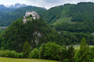Alps mountain castle summer view clipart