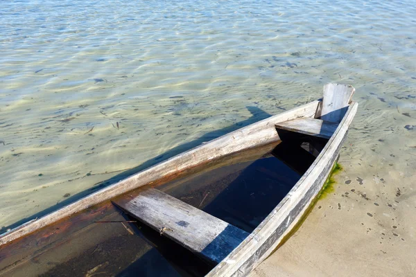 Boot am sommerlichen Seeufer — Stockfoto