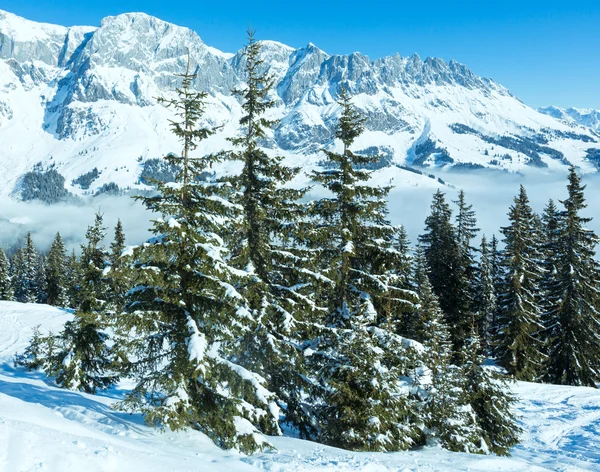 Inverno nublado paisagem de montanha — Fotografia de Stock