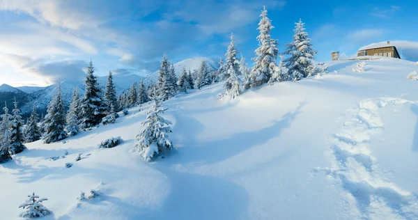 Mañana invierno montaña panorama (Cárpatos, Ucrania ). — Foto de Stock