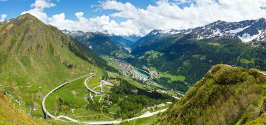 Summer Alps mountain pass panorama clipart