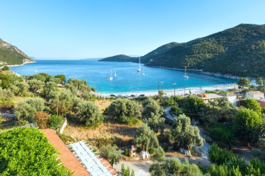 Lefkada sahil plaj yaz manzarası (Yunanistan)
