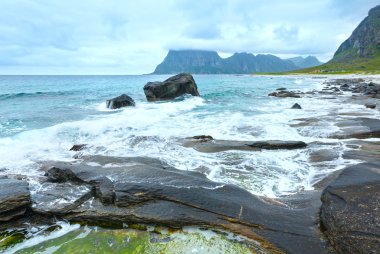 haukland plaj yaz manzarası (Norveç, lofoten).