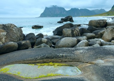 haukland plaj yaz manzarası (Norveç, lofoten).
