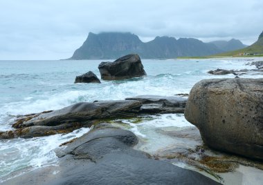 haukland plaj yaz manzarası (Norveç, lofoten).