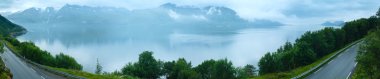 Fjord yaz bulutlu panorama (Norveç)