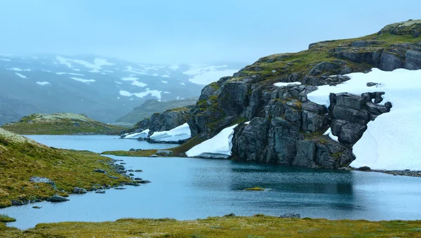 Yaz dağ Gölü ve kar (Norveç) — Stok fotoğraf