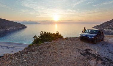günbatımı myrtos Beach (Yunanistan, kefalonia, İyon Denizi).