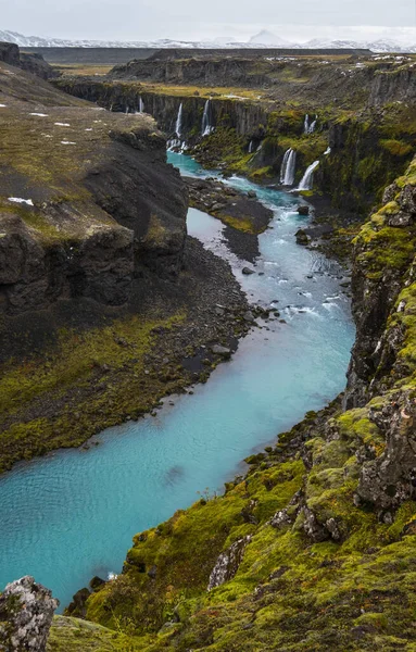 Picturesque Waterfall Sigoldugljufur Autumn View Season Changing Southern Highlands Iceland — Stock Photo, Image