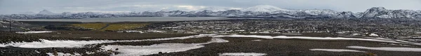 Herbstlicher Schneefall Isländischen Hochland Lavafelder Mit Vulkanischem Sand Vordergrund Hrauneyjalon — Stockfoto