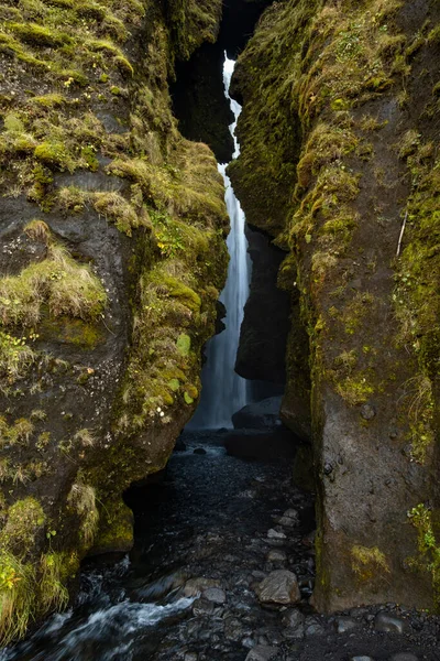 Pittoresca Cascata Gljufrabui Nella Caverna Pietra Vista Autunno Islanda Sud — Foto Stock