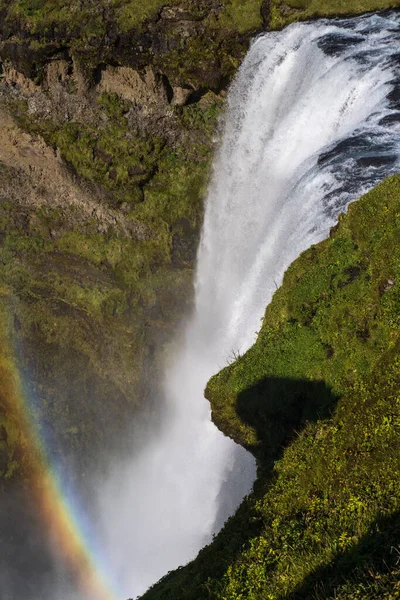 Pittoreska Full Vatten Stort Vattenfall Skogafoss Höstutsikt Sydvästra Island — Stockfoto