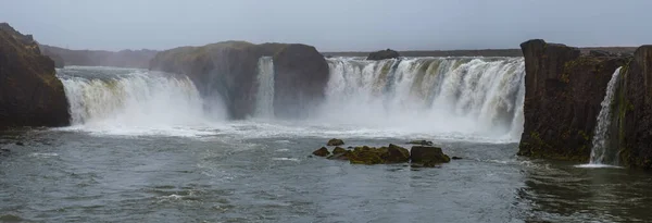Picturesque Full Water Big Waterfall Godafoss Autumn Dull Day View — Stock Photo, Image