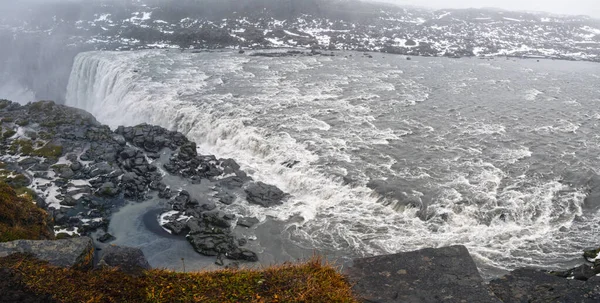 Pittoreska Full Vatten Stort Vattenfall Dettifoss Höst Tråkig Dag Utsikt — Stockfoto