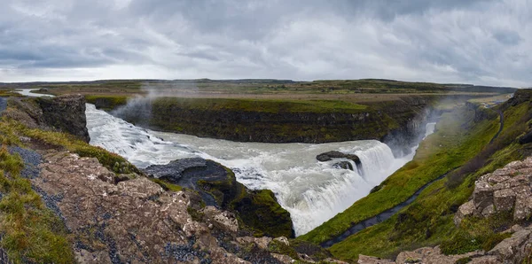 Picturesque Full Water Big Waterfall Gullfoss Autumn View Southwest Iceland — 图库照片