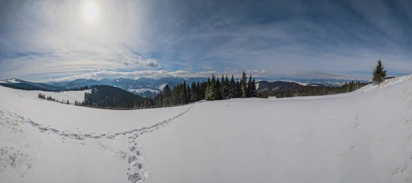 Winter Remote Alpine Mountain Village Outskirts Countryside Hills Groves Farmlands — Stock Photo, Image