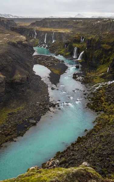 Malerischer Wasserfall Sigoldugljufur Herbst Ansicht Saisonwechsel Südlichen Hochland Islands — Stockfoto