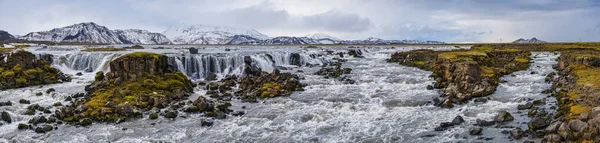 Season Changing Southern Highlands Iceland Picturesque Waterfal Tungnaarfellsfoss Panoramic Autumn — Stock Photo, Image