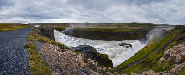 Γραφική Παράσταση Γεμάτη Νερό Μεγάλος Καταρράκτης Gullfoss Φθινοπωρινή Θέα Νοτιοδυτική — Φωτογραφία Αρχείου