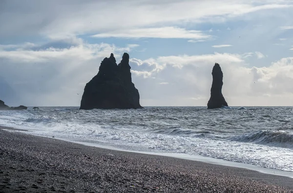 Знаменитий Чорний Пісок Picturesque Basalt Columns Вік Південна Ісландія Летючі — стокове фото