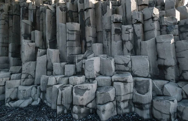 Basalt Rock Pillars Columns Reynisfjara Beach Vik South Iceland Unique — Stock Photo, Image