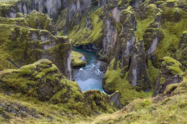 Fjadra River Flowing Beautiful Fjadrargljufur Canyon Southern Iceland Autumn Overcast — Stock Photo, Image